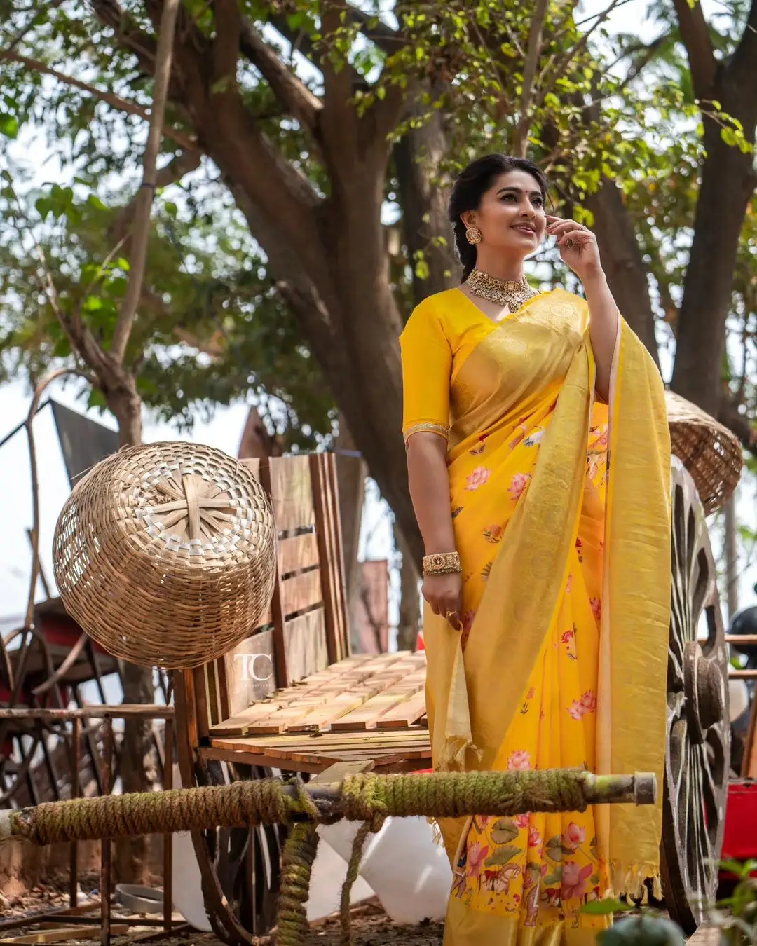 South Indian Girl Sneha In Traditional Yellow Saree Blouse